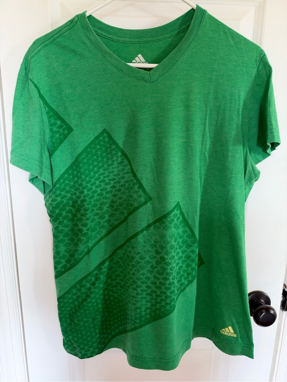 adidas Green V-Neck Short Sleeve Graphic Tee